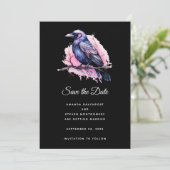 Black Raven op een Branch Illustratie bruiloft Save The Date (Staand voorkant)