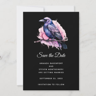 Black Raven op een Branch Illustratie bruiloft Save The Date