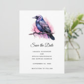 Black Raven op een Branch Illustratie bruiloft Save The Date (Staand voorkant)