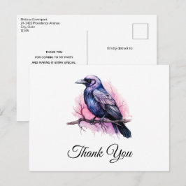 Black Raven op een Branch Illustratie Dank U Briefkaart