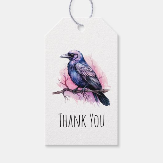 Black Raven op een Branch Illustratie Dank U Cadeaulabel (Voorkant)