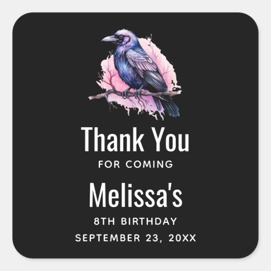 Black Raven op een Branch Illustratie Dank U Vierkante Sticker (Voorkant)