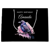 Black Raven op een Branch Illustratie Verjaardag Groot Cadeauzakje (Voorkant)