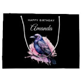 Black Raven op een Branch Illustratie Verjaardag Groot Cadeauzakje (Achterkant)