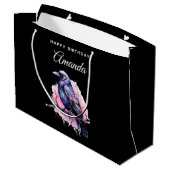 Black Raven op een Branch Illustratie Verjaardag Groot Cadeauzakje (Achterkant Gekanteld)