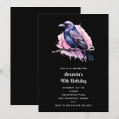 Black Raven op een Branch Illustratie Verjaardag Kaart (Voorkant / Achterkant)