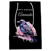Black Raven op een Branch Illustratie Verjaardag Medium Cadeauzakje (Voorkant)