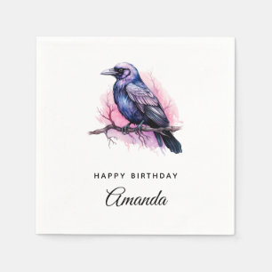 Black Raven op een Branch Illustratie Verjaardag Servet