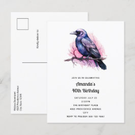 Black Raven op een Branch Illustratie Verjaardag Uitnodiging Briefkaart