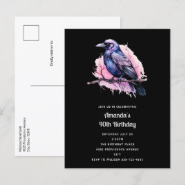 Black Raven op een Branch Illustratie Verjaardag Uitnodiging Briefkaart