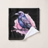 Black Raven op een Branch Pattern Bad Handdoek (Wasdoekje)