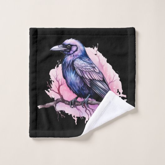 Black Raven op een Branch Pattern Bad Handdoek (Wasdoekje)