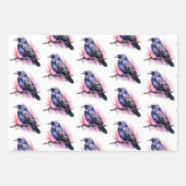 Black Raven op een Branch Pattern Inpakpapier Vel (Voorkant 2)