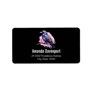 Black Raven op een filiaal Illustratie Adres Etiket