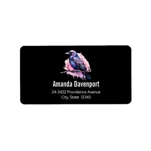 Black Raven op een filiaal Illustratie Adres Etiket (Voorkant)