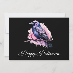 Black Raven op een tak Illustratie Halloween Bedankkaart
