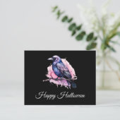 Black Raven op een tak Illustratie Halloween Briefkaart (Staand voorkant)
