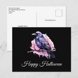 Black Raven op een tak Illustratie Halloween Briefkaart