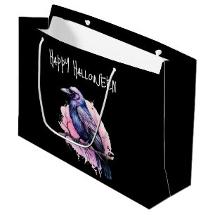 Black Raven op een tak Illustratie Halloween Groot Cadeauzakje