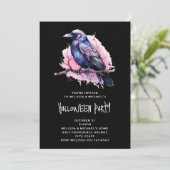 Black Raven op een tak Illustratie Halloween Kaart (Staand voorkant)