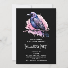 Black Raven op een tak Illustratie Halloween Kaart