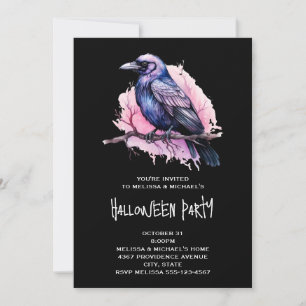 Black Raven op een tak Illustratie Halloween Kaart