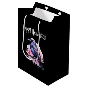 Black Raven op een tak Illustratie Halloween Medium Cadeauzakje