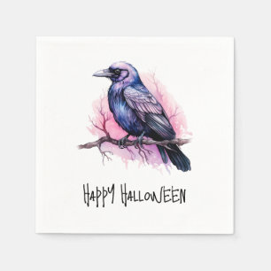Black Raven op een tak Illustratie Halloween Servet