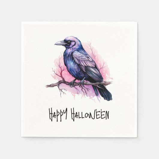 Black Raven op een tak Illustratie Halloween Servet (Voorkant)