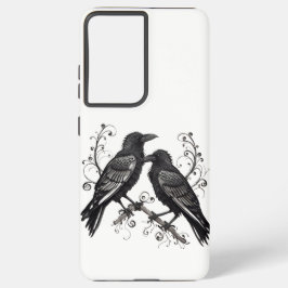 Black Raven Pair Filigree Design Samsung Galaxy Hoesje