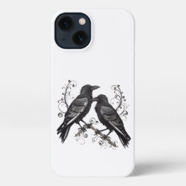 Black Raven Pair in Quilling style design iPhone 13 Hoesje