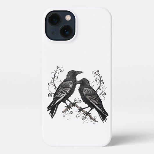 Black Raven Pair in Quilling style design iPhone Hoesje (Achterkant)