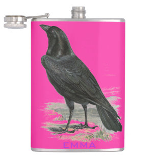 Black Raven personaliseer roze naamkolf Heupfles