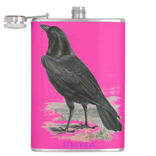 Black Raven personaliseer roze naamkolf Heupfles (Geopend)