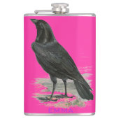 Black Raven personaliseer roze naamkolf Heupfles (Voorkant)