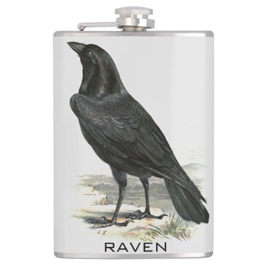 Black Raven Personalize Name Flask Heupfles (Voorkant)