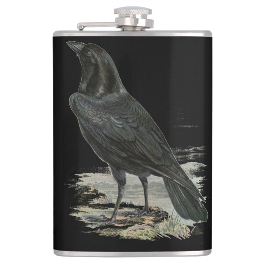 Black Raven Personalize Name Flask Heupfles (Voorkant)