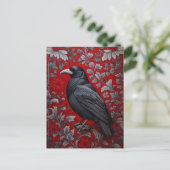 Black Raven Red Floral William Morris Inspired Briefkaart (Staand voorkant)