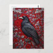Black Raven Red Floral William Morris Inspired Briefkaart (Voorkant / Achterkant)