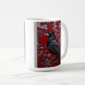 Black Raven Red Floral William Morris Inspired Koffiemok (Voorkant rechts)