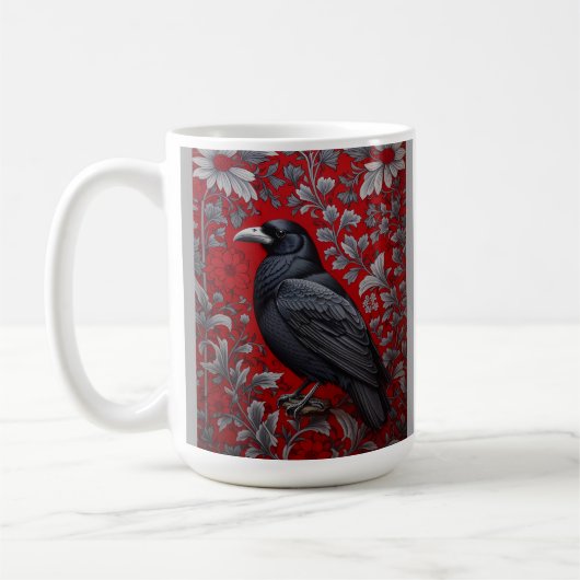 Black Raven Red Floral William Morris Inspired Koffiemok (Links)