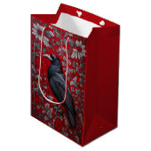 Black Raven Red Floral William Morris Inspired Medium Cadeauzakje (Voorkant Gekanteld)