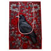 Black Raven Red Floral William Morris Inspired Medium Cadeauzakje (Achterkant)