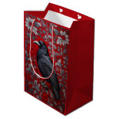 Black Raven Red Floral William Morris Inspired Medium Cadeauzakje (Achterkant Gekanteld)