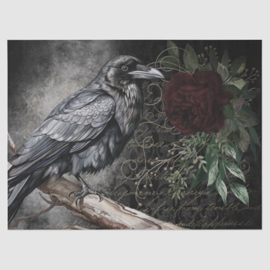 Black Raven Roos Whimsical Tissuepapier (Voorkant)