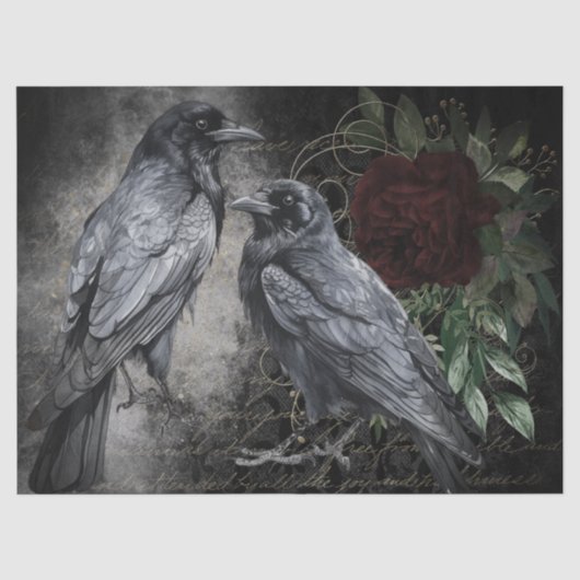 Black Raven Roos Whimsical Tissuepapier (Voorkant)