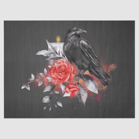 Black Raven Roos Whimsical Waterverf Decoupage Tissuepapier (Voorkant)