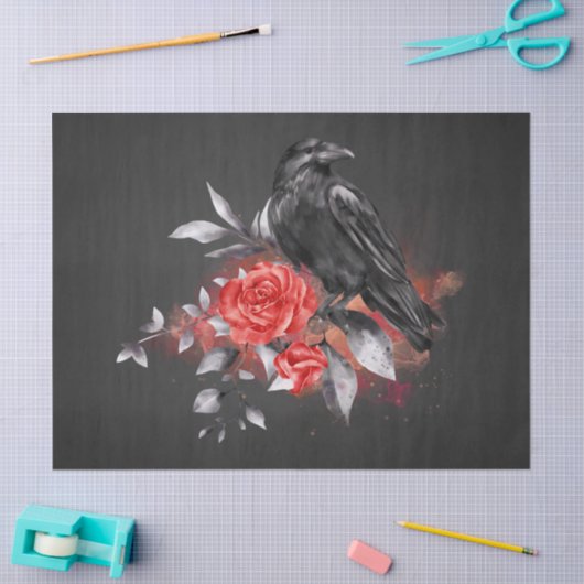 Black Raven Roos Whimsical Waterverf Tissuepapier (Craft)