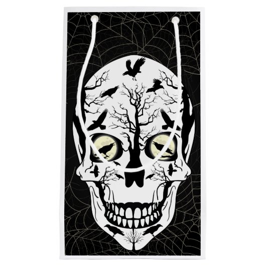 Black Raven Skeleton Skull Gift Bag Klein Cadeauzakje (Voorkant)