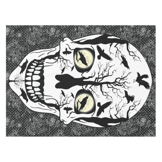 Black Raven Sugar Skull Skeleton Table Cloth Tafelkleed (Voorkant (Horizontaal))